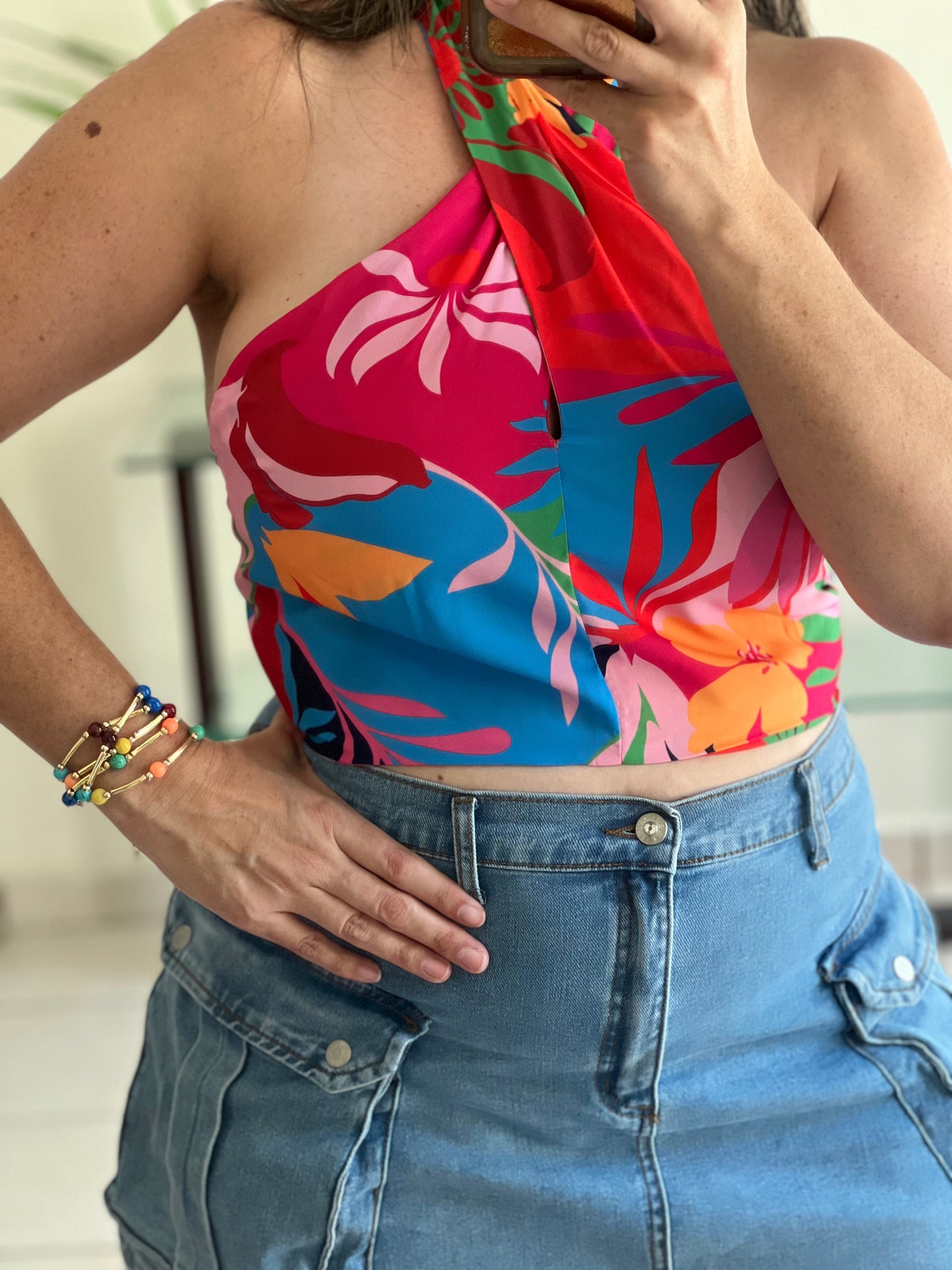 BRIGHT COLORFUL PRINTED CROSS FRONT TOP