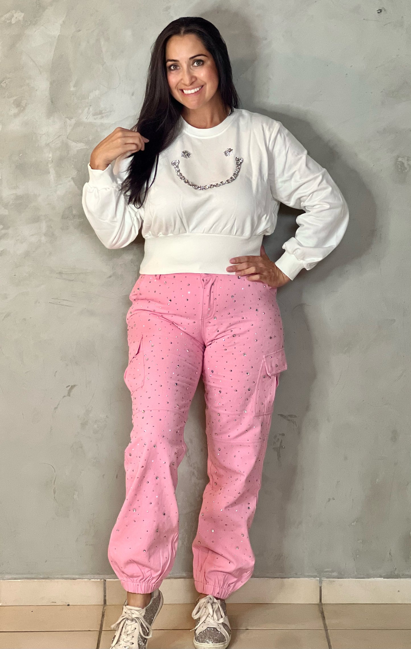 PINK CARGO JOGGERS WITH RHINESTONES