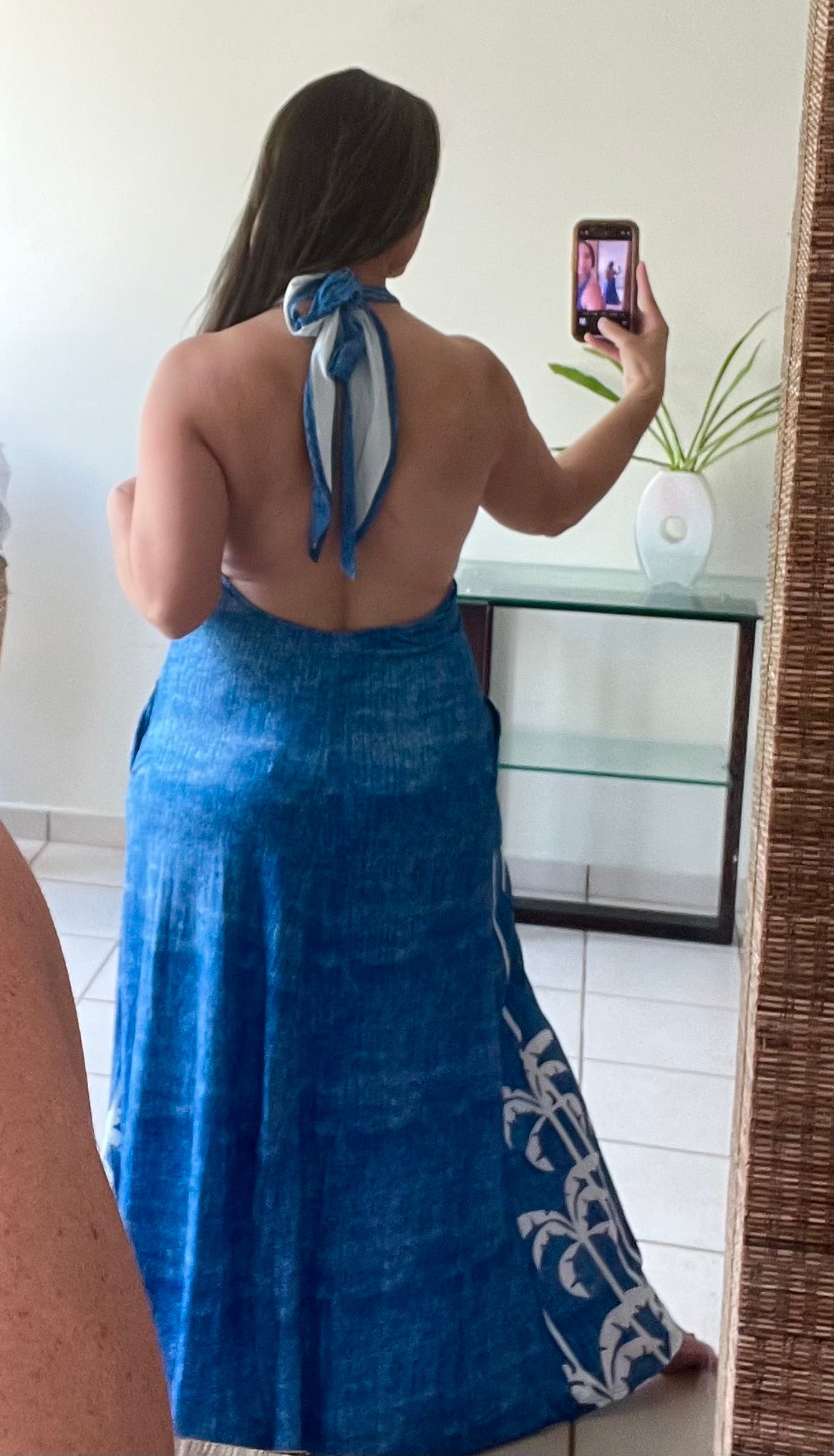 BLUE MAXI DRESS WITH PALM PRINT