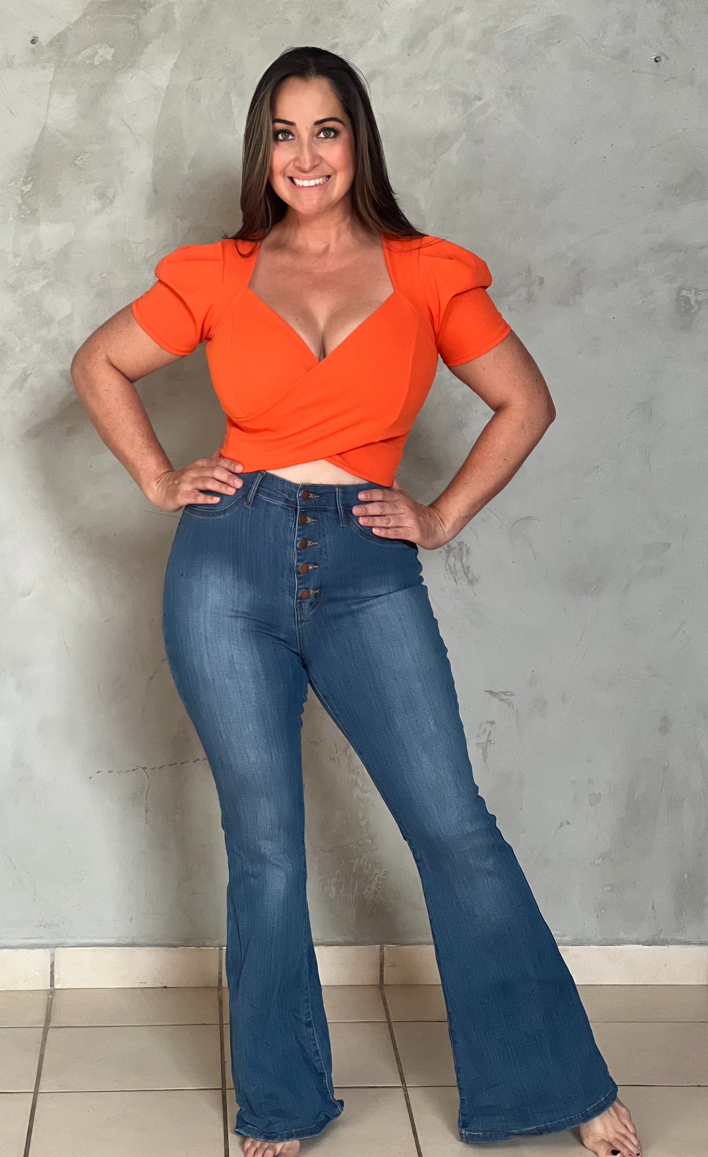 ORANGE 🍊 CROP TOP WITH PUFF SLEEVES