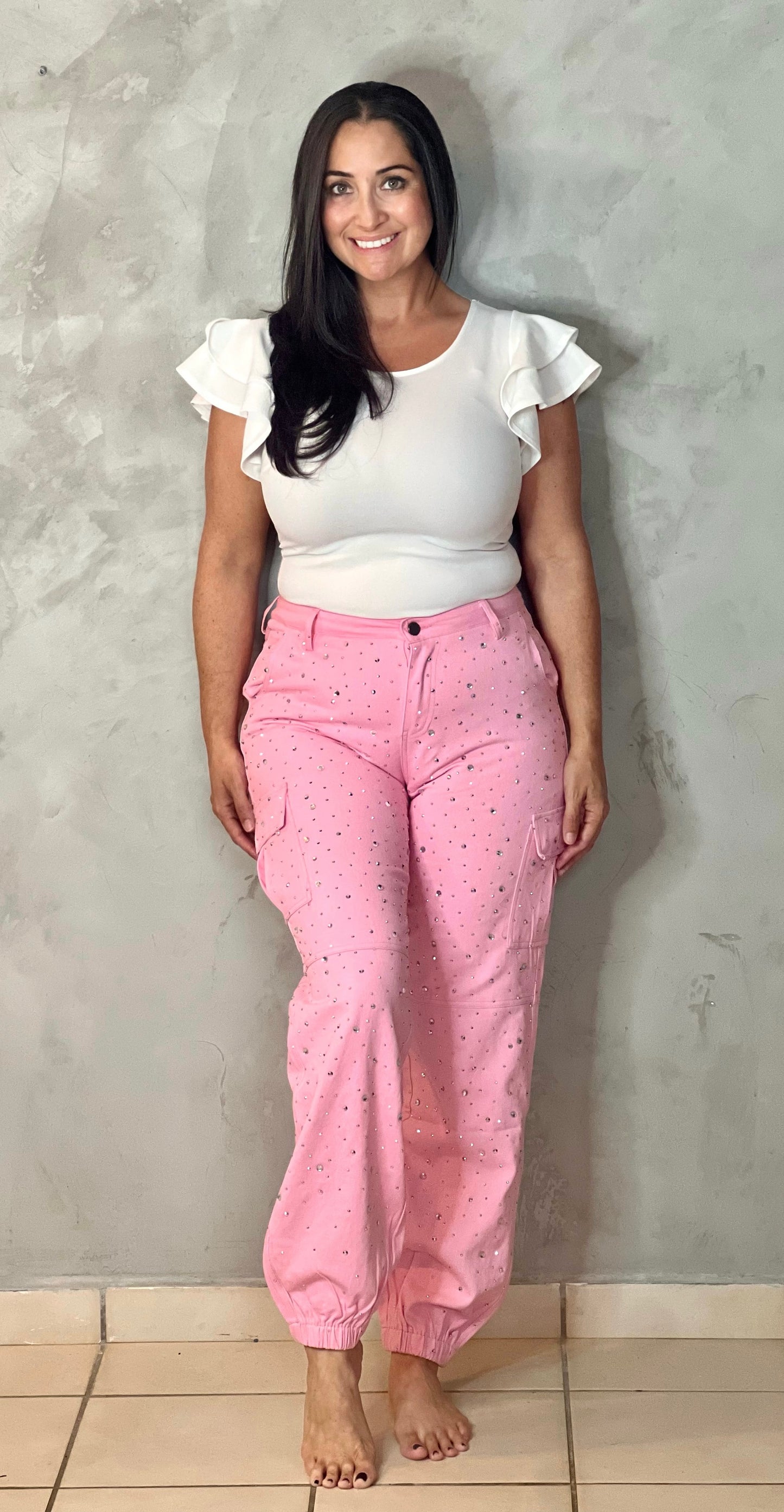 PINK CARGO JOGGERS WITH RHINESTONES