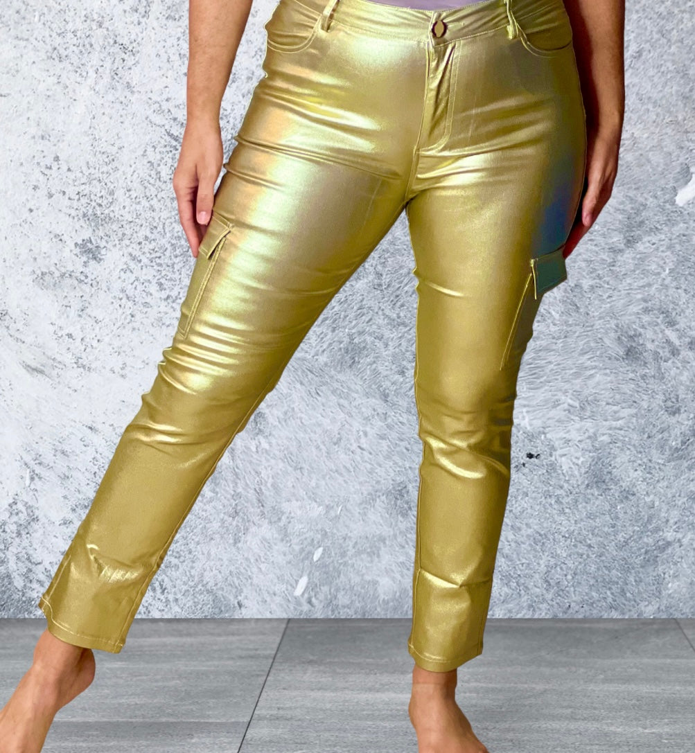 PANTALÓN CARGO DORADO METÁLICO