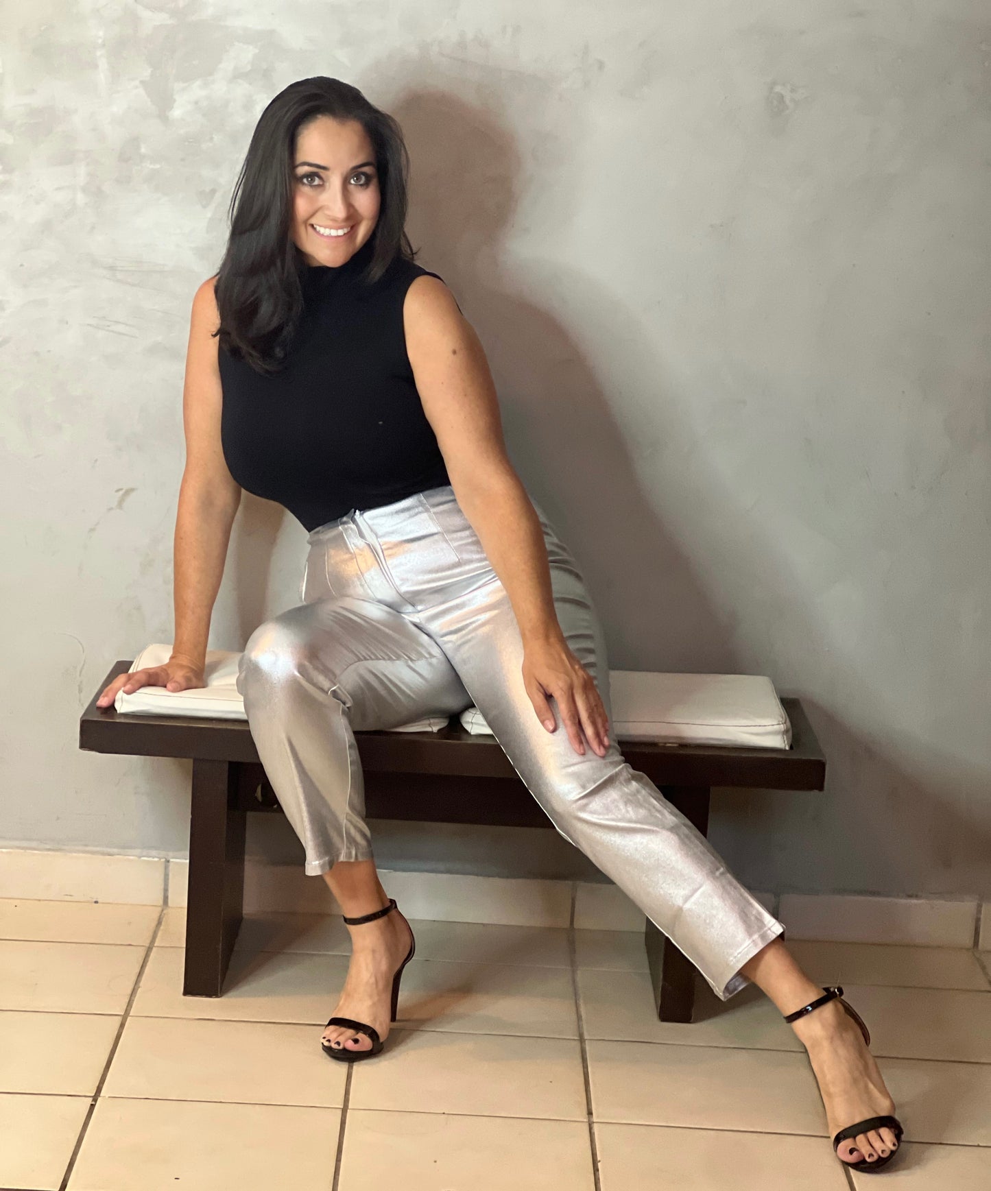 PANTALÓN SKINNY PLATA METÁLICO