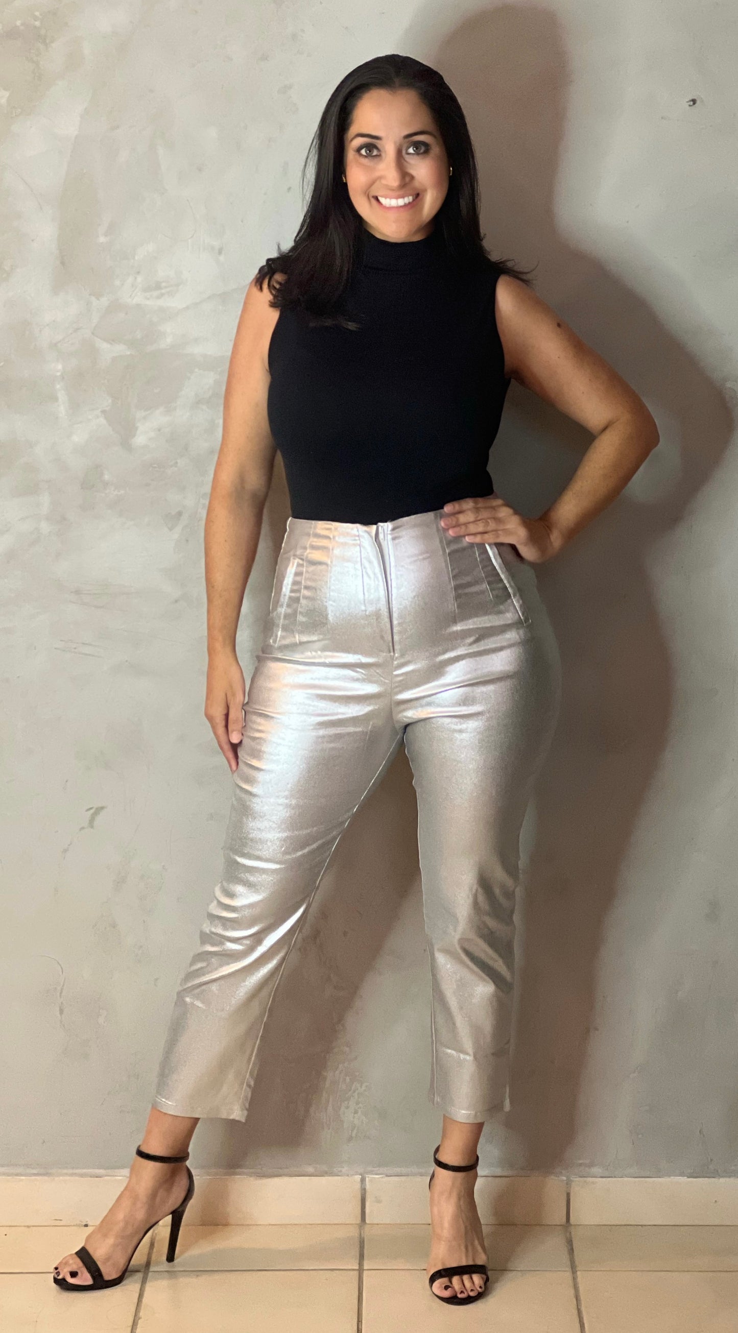 PANTALÓN SKINNY PLATA METÁLICO