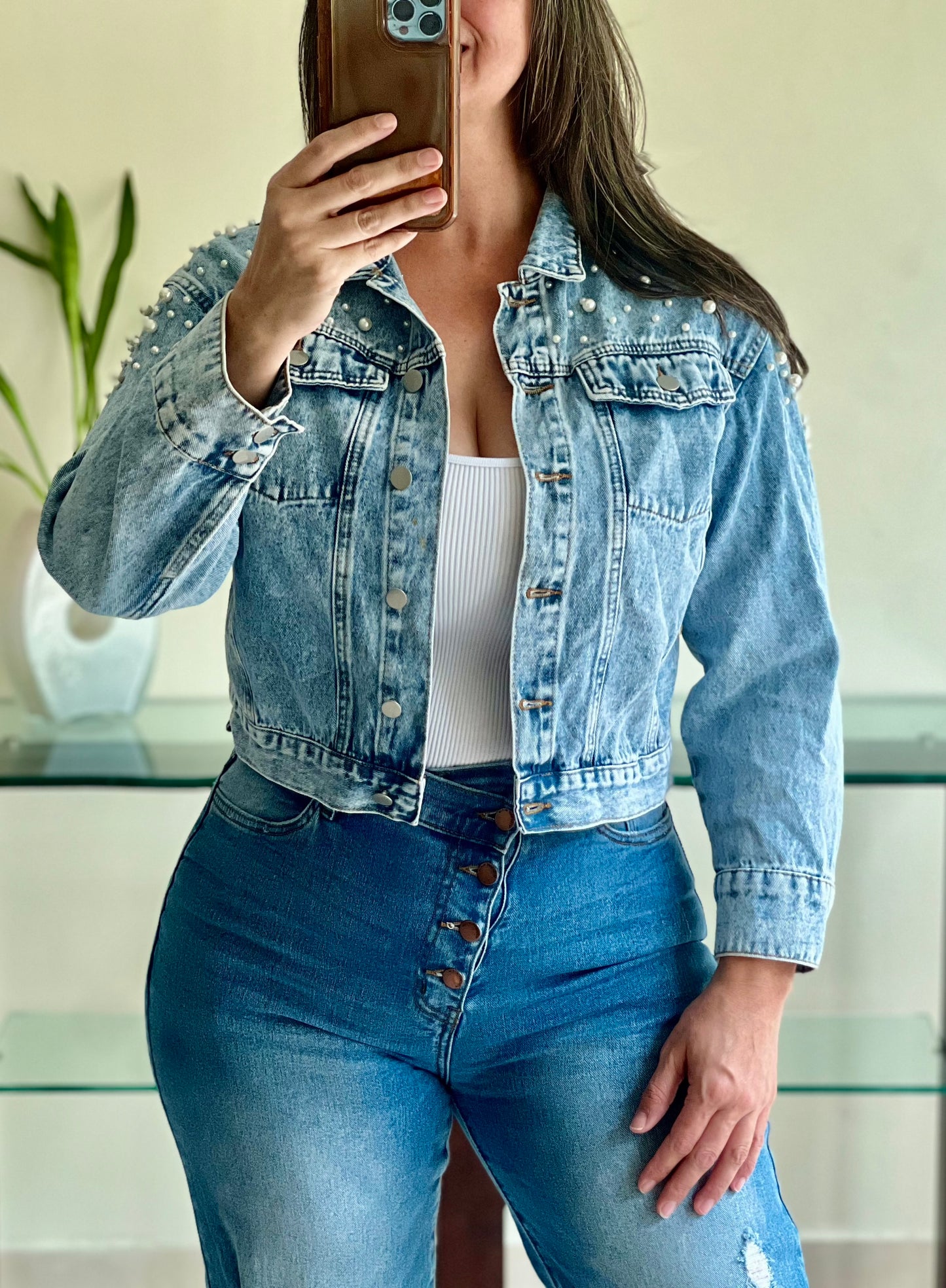 DENIM JACKET WITH PEARLS