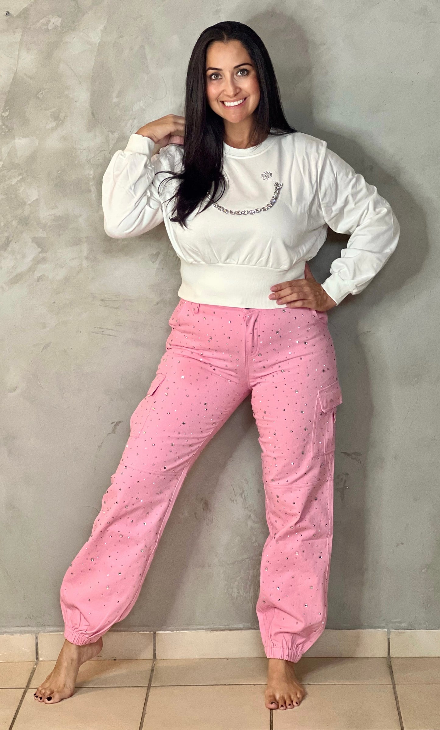 PINK CARGO JOGGERS WITH RHINESTONES
