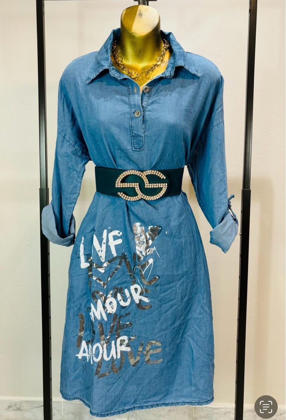 DENIM SHORT DRESS LONG SLEEVES ONESIZE