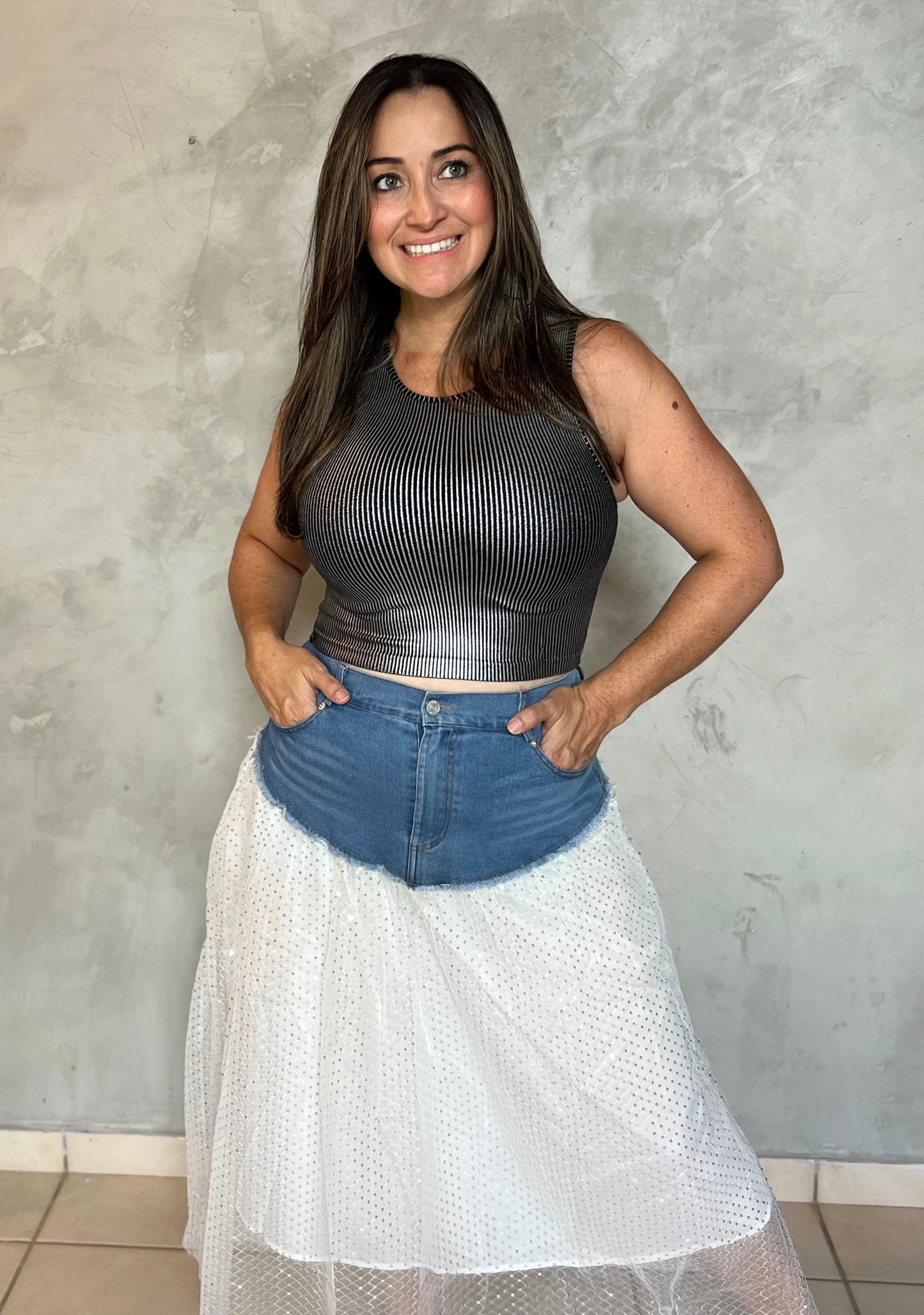 JEAN AND WHITE GLITTER SKIRT