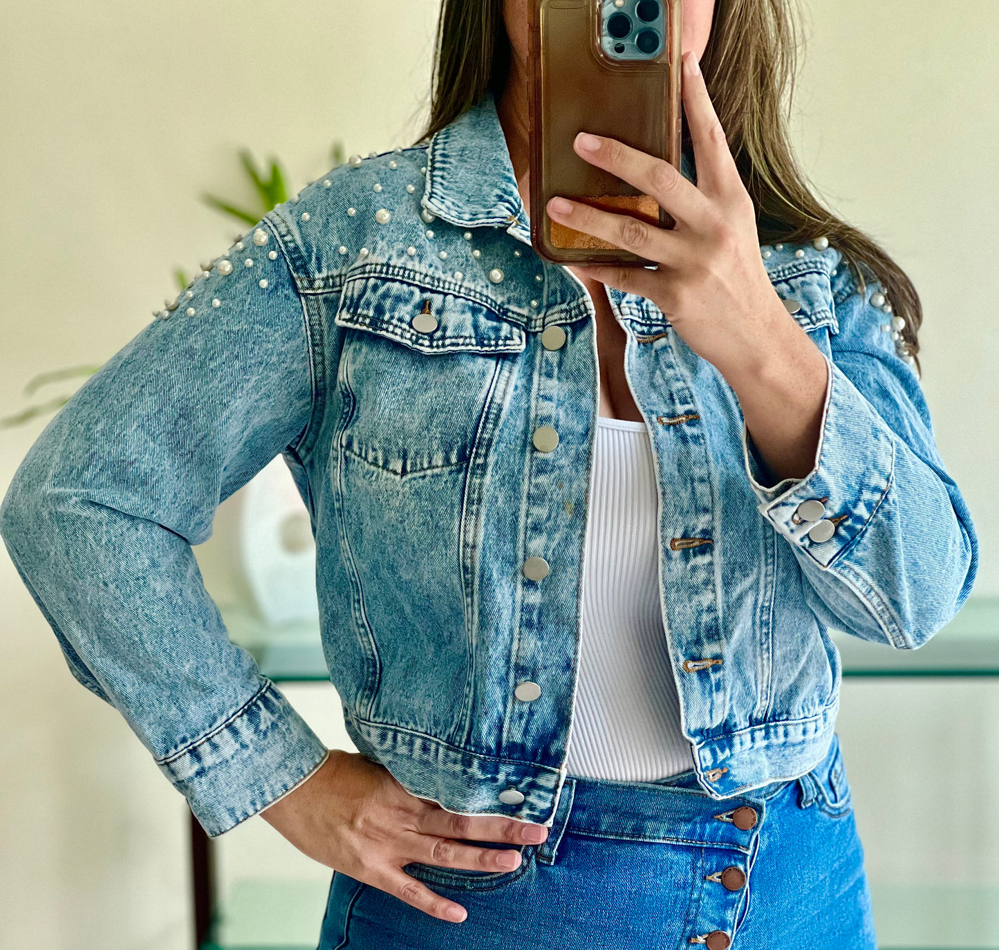 DENIM JACKET WITH PEARLS