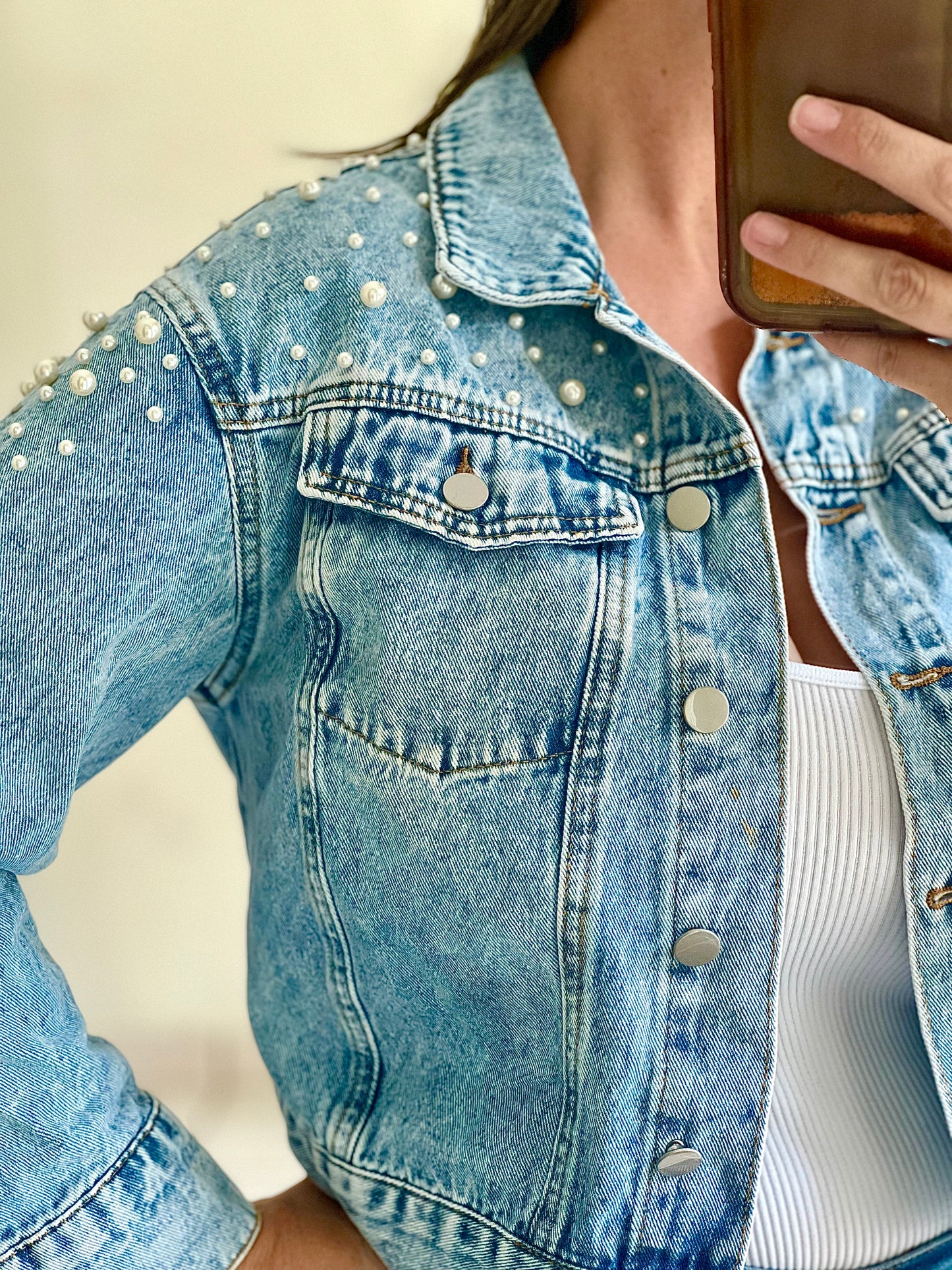DENIM JACKET WITH PEARLS