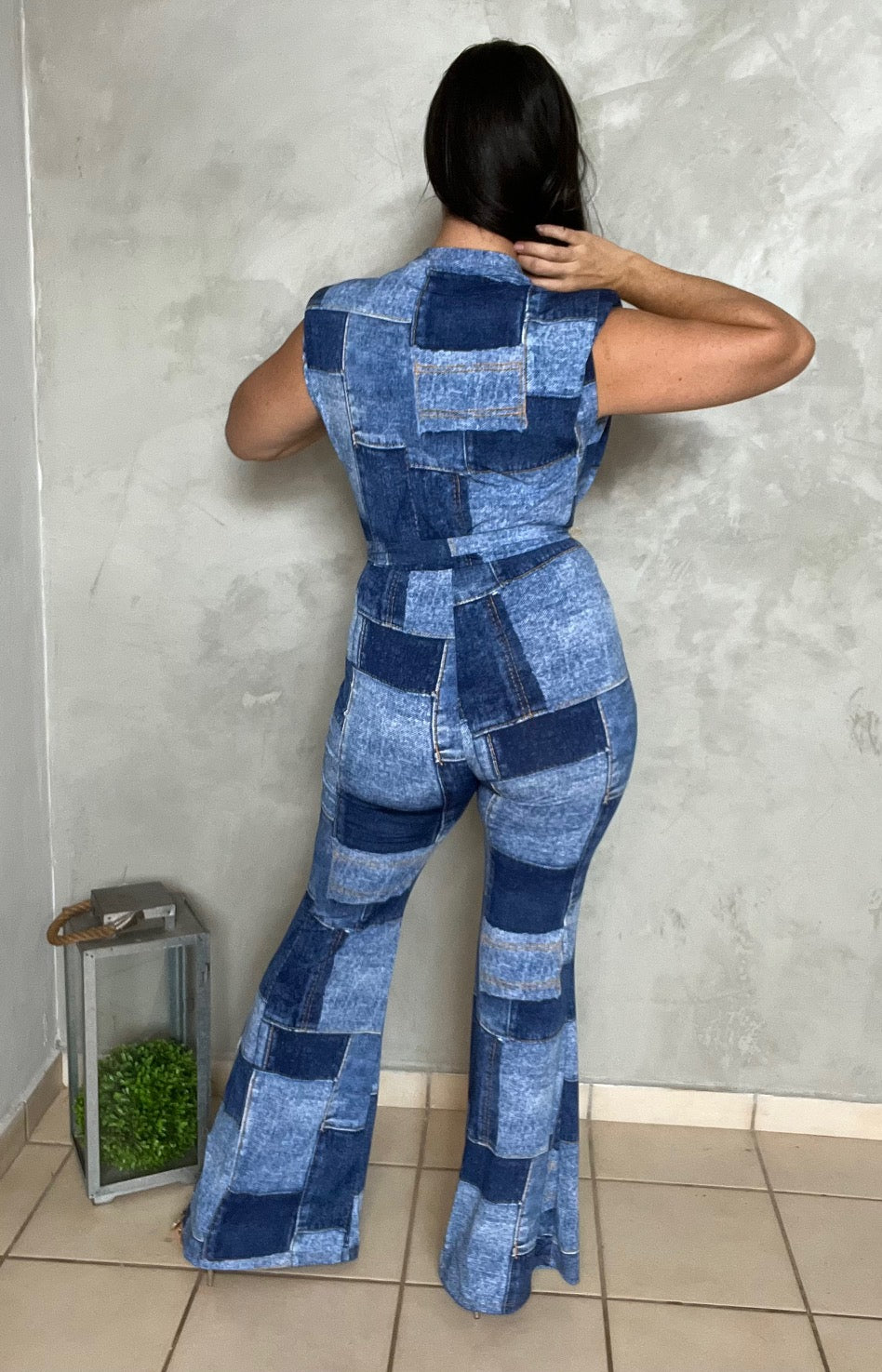 LYCRA JUMPSUIT WITH DENIM PRINT