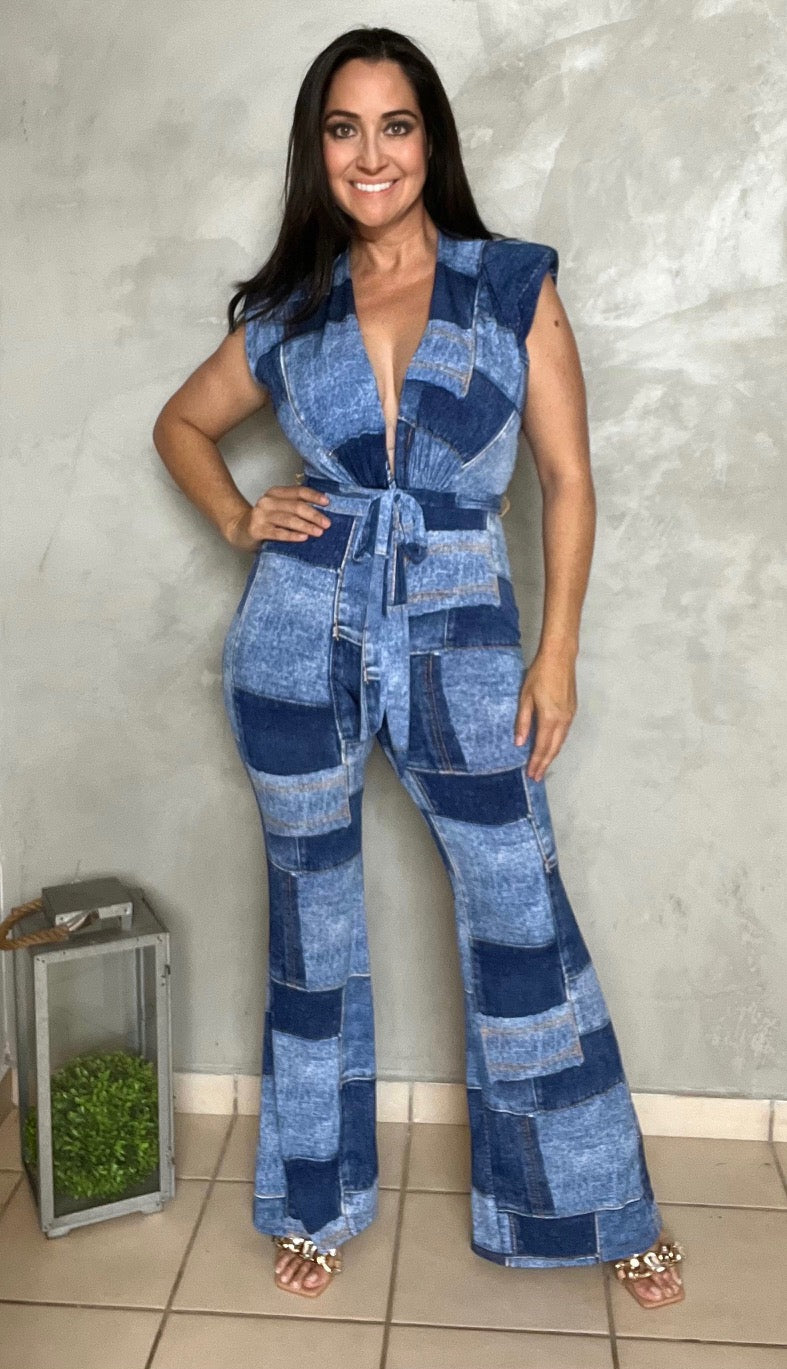 LYCRA JUMPSUIT WITH DENIM PRINT