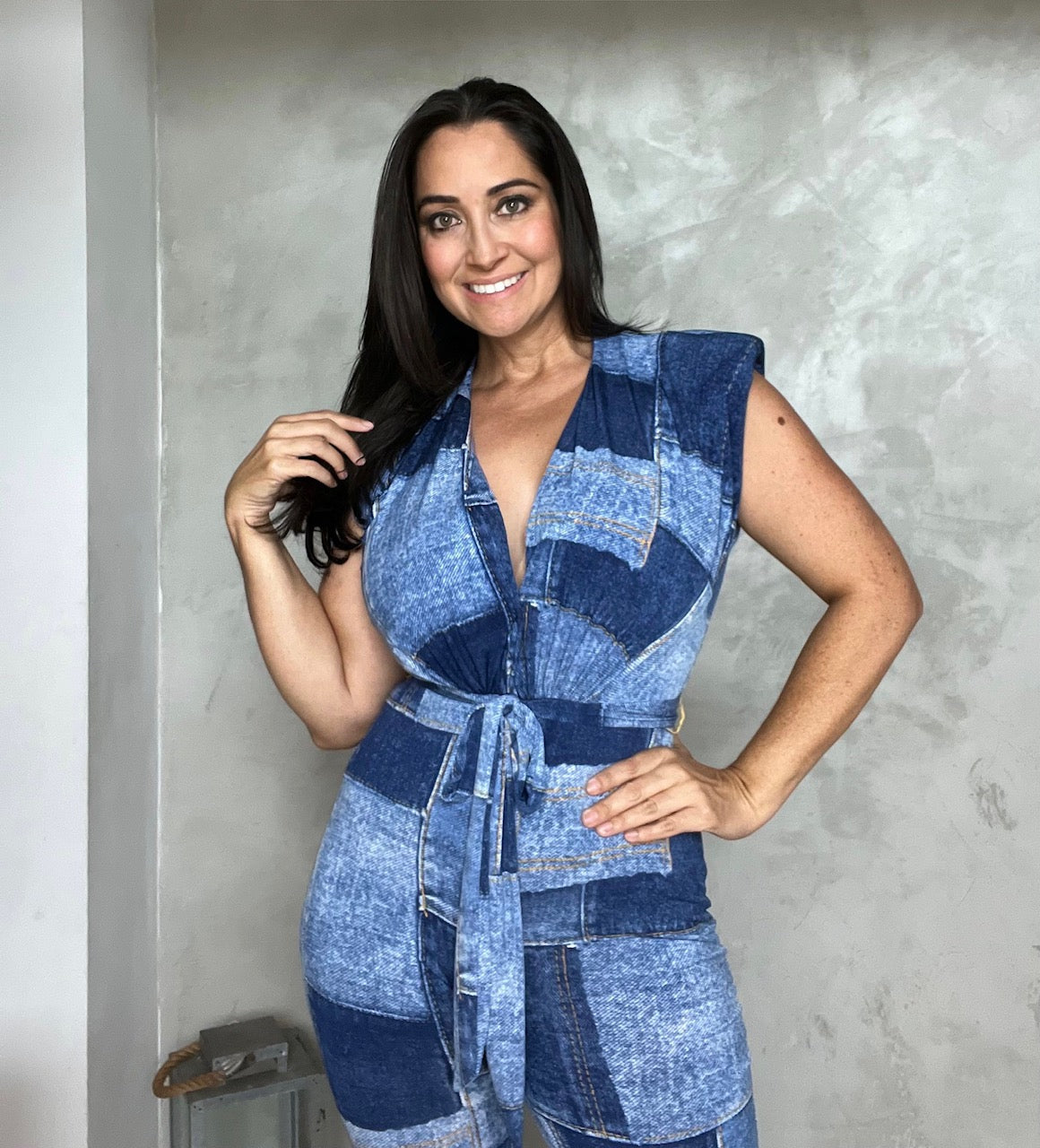 LYCRA JUMPSUIT WITH DENIM PRINT