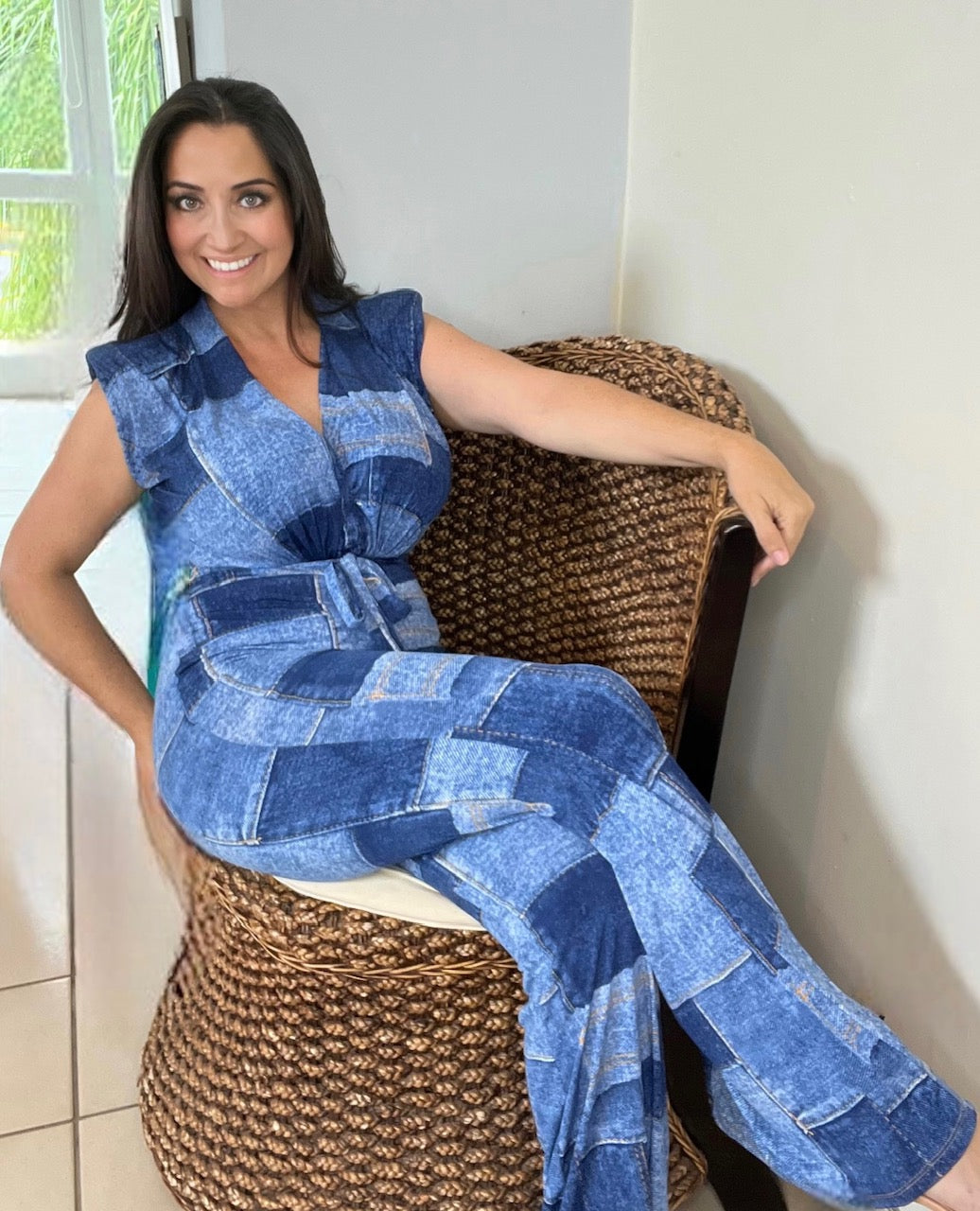 LYCRA JUMPSUIT WITH DENIM PRINT