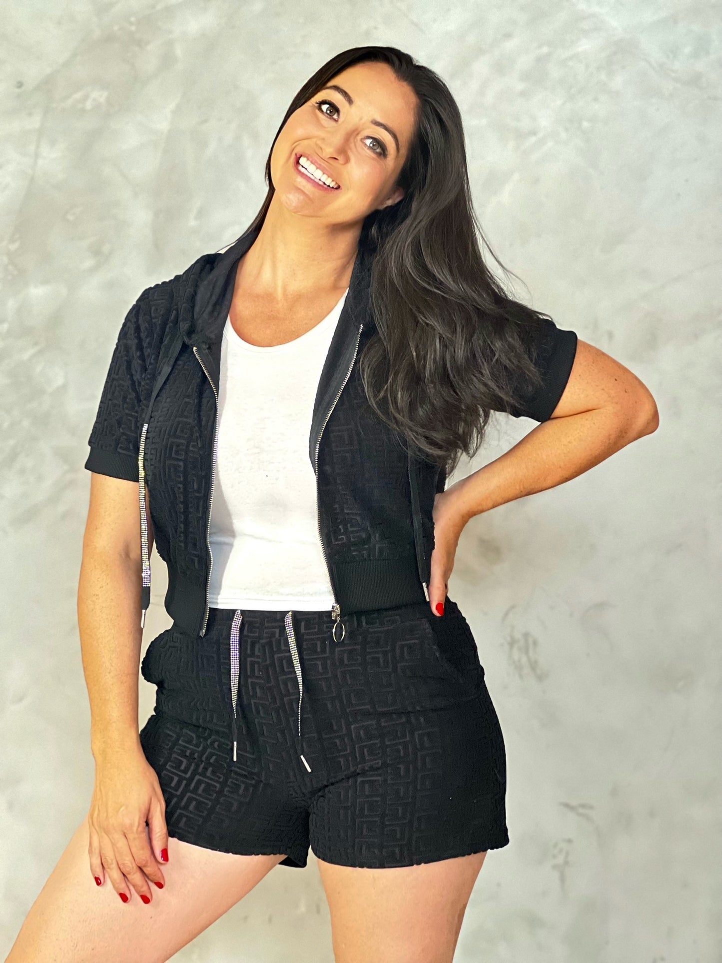 BLACK HOODIE AND SHORT PANT TRAVEL SET