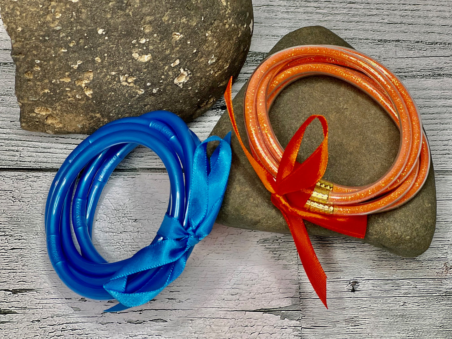 ORANGE JELLY BANGLES WITH GOLDEN GLITTER