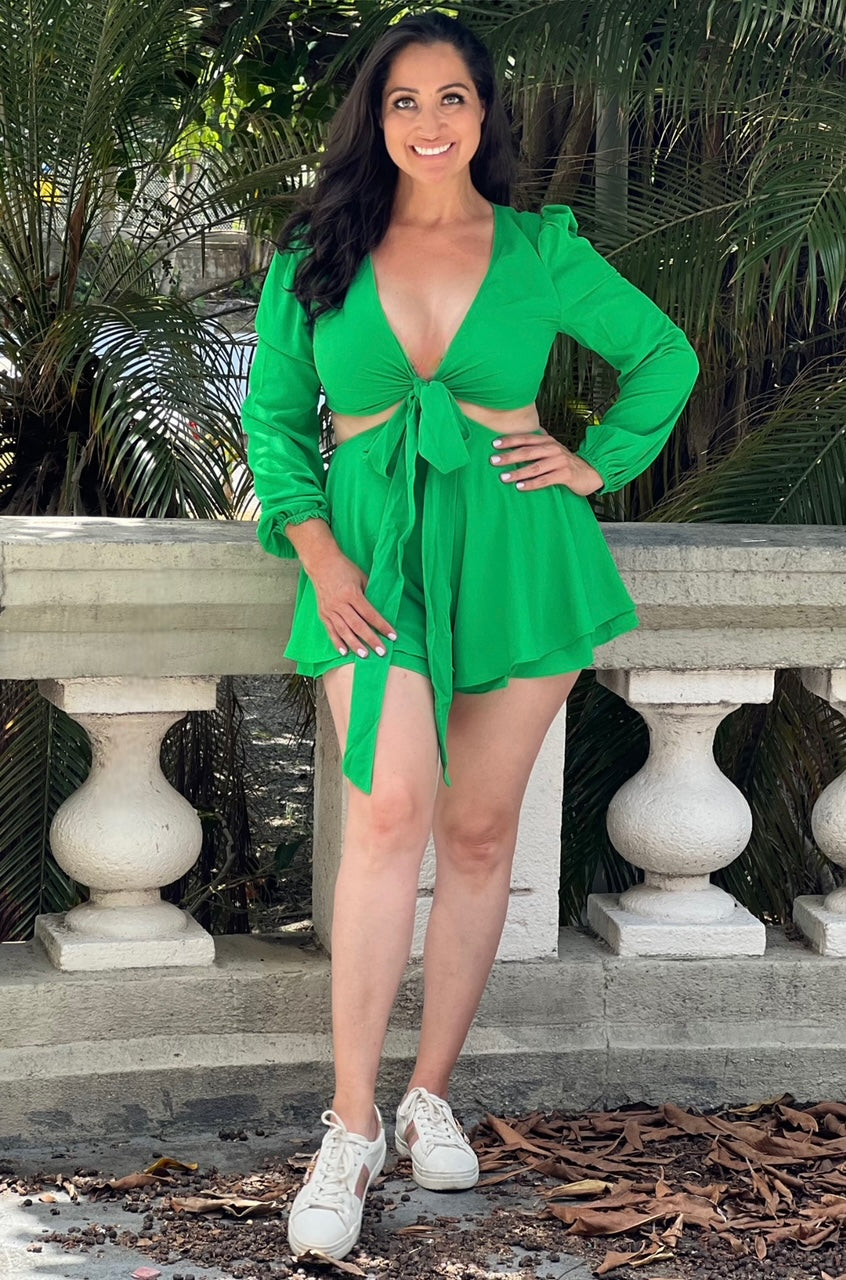 GREEN BUBBLE ROMPER