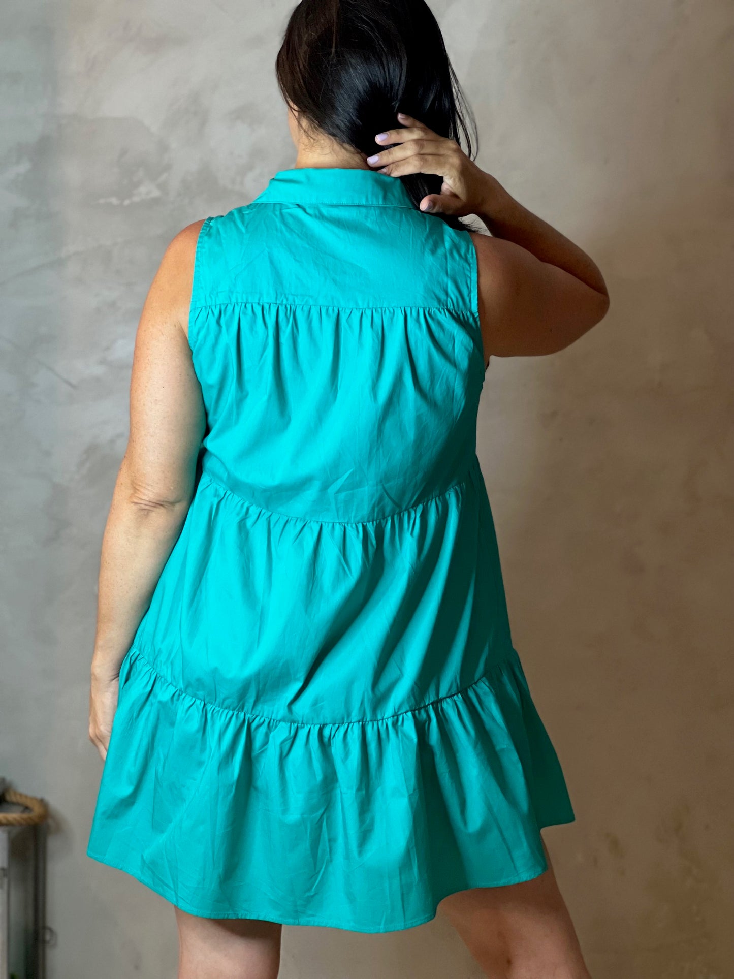 AQUA SHORT DRESS WITH SEQUIN STARS no
