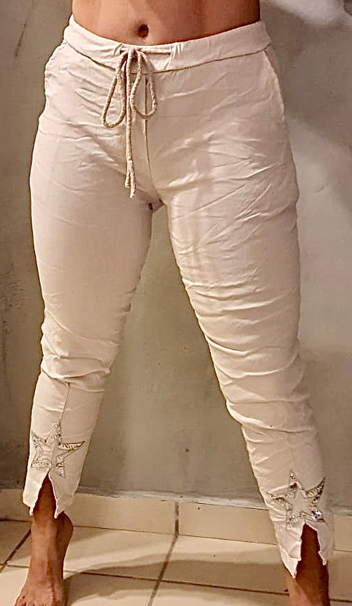 BEIGE JOGGERS WITH SEQUINS STARS