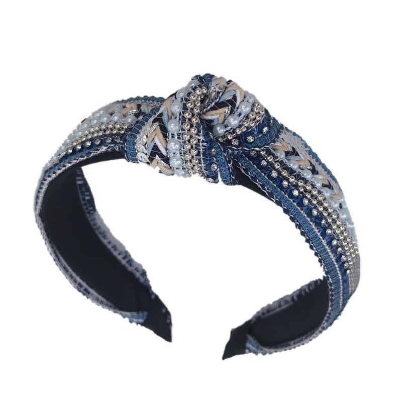 Denim Knotted Headband Sequins